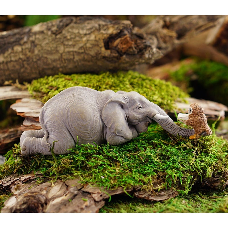 Top Collection Miniature Garden Elephant Reading Book with Owl, Gray - Image 2